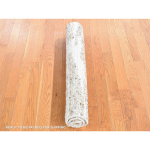 3'x3' Earth Tone Colors, Modern Thick Chunky Texture, Plush Pile, Organic Undyed Natural Wool Hand Knotted, Square Oriental Rug FWR484512