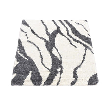Load image into Gallery viewer, 3&#39;x3&#39; Charcoal Black, Tone on Tone Modern Design Thick and Plush, Undyed Natural Wool Hand Knotted, Square Oriental Rug FWR484518
