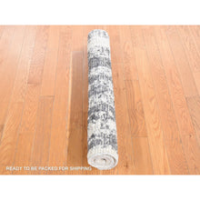 Load image into Gallery viewer, 3&#39;x3&#39; Olive Black, Modern Vertical Broken Stripe Design, Plush Pile Organic Undyed Wool, Hand Knotted Square Oriental Rug FWR484524