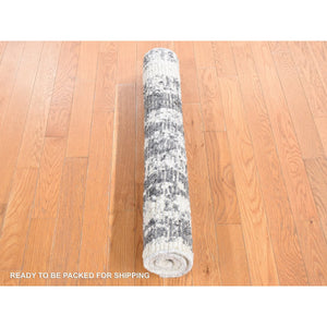 3'x3' Olive Black, Modern Vertical Broken Stripe Design, Plush Pile Organic Undyed Wool, Hand Knotted Square Oriental Rug FWR484524