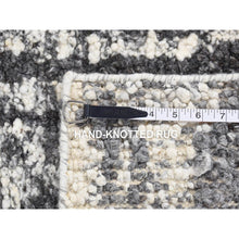 Load image into Gallery viewer, 3&#39;x3&#39; Olive Black, Modern Vertical Broken Stripe Design, Plush Pile Organic Undyed Wool, Hand Knotted Square Oriental Rug FWR484524