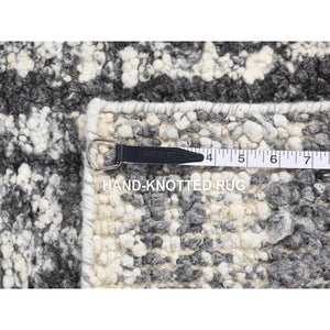 3'x3' Olive Black, Modern Vertical Broken Stripe Design, Plush Pile Organic Undyed Wool, Hand Knotted Square Oriental Rug FWR484524