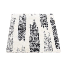 Load image into Gallery viewer, 3&#39;x3&#39; Black, Modern Erased Column Design Thick and Plush, Organic Undyed Wool Hand Knotted, Square Oriental Rug FWR484536