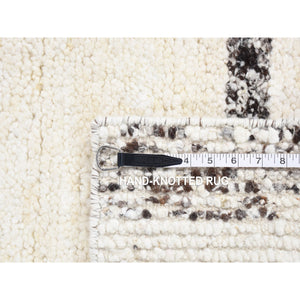 3'x3' Earth Tone Colors, Modern Thick Chunky Texture, Plush Pile, Organic Undyed Natural Wool Hand Knotted, Square Oriental Rug FWR484512