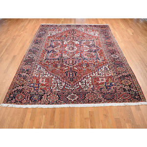 8'10"x11'8" Chili Red, Antique Persian Heriz, Soft And Full Pile, Pure Wool, Sides And Ends Professionally Secured, Cleaned, Hand Knotted, Oriental Rug FWR484656