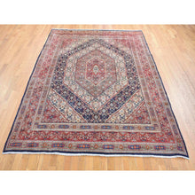 Load image into Gallery viewer, 7&#39;9&quot;x10&#39;10&quot; Cordovan Red, Persian Moud With Geometric Design, Natural Dyes, 100% Wool, Multiple Mahi Fish Design, Geometric Medallions, Hand Knotted, Oriental Rug FWR484668