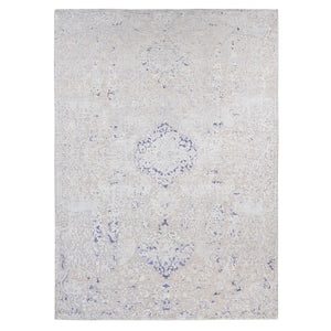 10'x14'1" Arctic Blue, Diminishing Cypress Tree with Medallion Design, Silk with Textured Wool Hand Knotted, Oriental Rug FWR484698