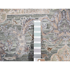 7'10"x10'2" Laurel Green, Mughal Design, Pure Silk Hand Knotted, Oriental Rug FWR484728