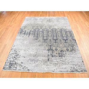 8'x9'10" Agreeable Gray, Dense Weave Broken And Erased Geometric Design, Art Wool And Silk Hand Knotted, Oriental Rug FWR484752