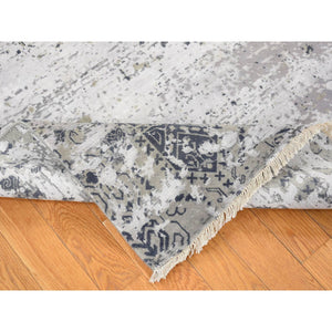 8'x9'10" Agreeable Gray, Dense Weave Broken And Erased Geometric Design, Art Wool And Silk Hand Knotted, Oriental Rug FWR484752