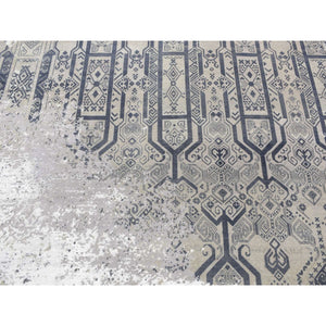 8'x9'10" Agreeable Gray, Dense Weave Broken And Erased Geometric Design, Art Wool And Silk Hand Knotted, Oriental Rug FWR484752