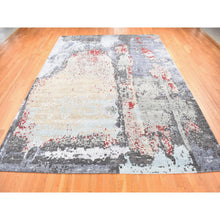 Load image into Gallery viewer, 10&#39;x14&#39;2&quot; Platinum Gray, Abstract Design, Denser Weave Pure Wool Hand Knotted, Oriental Rug FWR484764