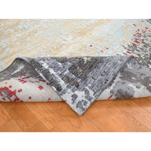 10'x14'2" Platinum Gray, Abstract Design, Denser Weave Pure Wool Hand Knotted, Oriental Rug FWR484764
