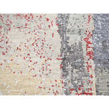 Load image into Gallery viewer, 10&#39;x14&#39;2&quot; Platinum Gray, Abstract Design, Denser Weave Pure Wool Hand Knotted, Oriental Rug FWR484764