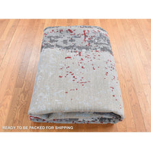 Load image into Gallery viewer, 10&#39;x14&#39;2&quot; Platinum Gray, Abstract Design, Denser Weave Pure Wool Hand Knotted, Oriental Rug FWR484764