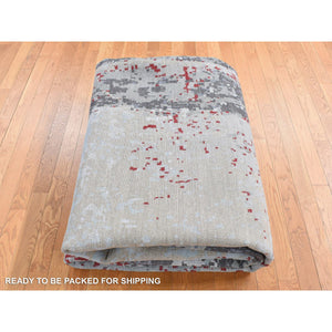 10'x14'2" Platinum Gray, Abstract Design, Denser Weave Pure Wool Hand Knotted, Oriental Rug FWR484764