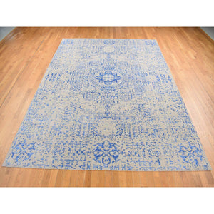 8'9"x12' Bayern Blue, Hand Loomed, Wool And Art Silk, Mamluk Design, Oriental Rug FWR484800