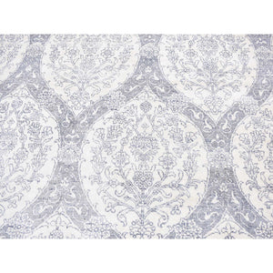9'x12' Ivory, Hand Knotted, Handmade, Pure Cotton, Mughal Empire, Agra Flower Bouquet Design, Oriental Rug FWR484818