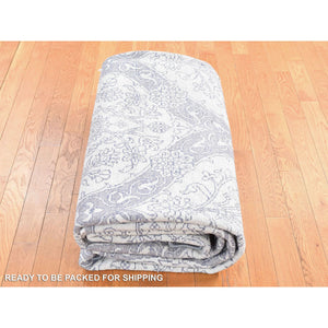 9'x12' Ivory, Hand Knotted, Handmade, Pure Cotton, Mughal Empire, Agra Flower Bouquet Design, Oriental Rug FWR484818