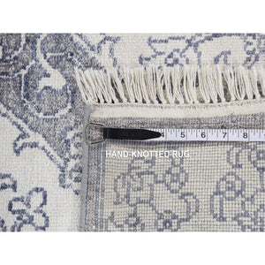 9'x12' Ivory, Hand Knotted, Handmade, Pure Cotton, Mughal Empire, Agra Flower Bouquet Design, Oriental Rug FWR484818