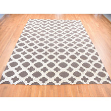 Load image into Gallery viewer, 9&#39;3&quot;x11&#39;7&quot; Ivory And Gray, Moroccan Weave, Soft Wool, Hand Knotted, High And Lo Pile With Trills Design, Oriental Rug FWR484842
