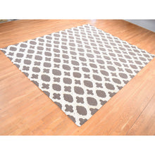 Load image into Gallery viewer, 9&#39;3&quot;x11&#39;7&quot; Ivory And Gray, Moroccan Weave, Soft Wool, Hand Knotted, High And Lo Pile With Trills Design, Oriental Rug FWR484842