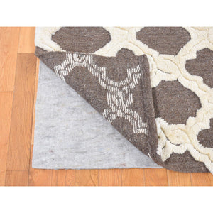 9'3"x11'7" Ivory And Gray, Moroccan Weave, Soft Wool, Hand Knotted, High And Lo Pile With Trills Design, Oriental Rug FWR484842