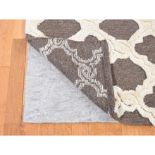 Load image into Gallery viewer, 9&#39;3&quot;x11&#39;7&quot; Ivory And Gray, Moroccan Weave, Soft Wool, Hand Knotted, High And Lo Pile With Trills Design, Oriental Rug FWR484842