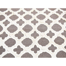 Load image into Gallery viewer, 9&#39;3&quot;x11&#39;7&quot; Ivory And Gray, Moroccan Weave, Soft Wool, Hand Knotted, High And Lo Pile With Trills Design, Oriental Rug FWR484842