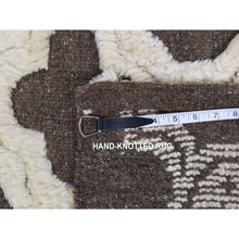 Load image into Gallery viewer, 9&#39;3&quot;x11&#39;7&quot; Ivory And Gray, Moroccan Weave, Soft Wool, Hand Knotted, High And Lo Pile With Trills Design, Oriental Rug FWR484842