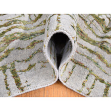 Load image into Gallery viewer, 9&#39;2&quot;x11&#39;8&quot; Gray Fine Jacquard Hand Loomed, Modern Broken Criss Cross Line Design with Greens, Wool And Silk, Hand Knotted, Oriental Rug FWR484908