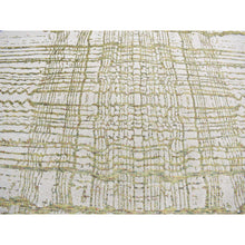 Load image into Gallery viewer, 9&#39;2&quot;x11&#39;8&quot; Gray Fine Jacquard Hand Loomed, Modern Broken Criss Cross Line Design with Greens, Wool And Silk, Hand Knotted, Oriental Rug FWR484908