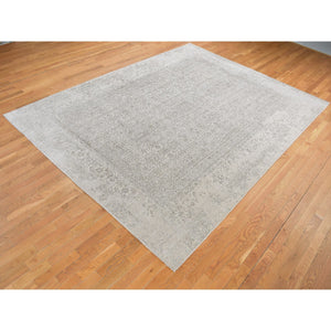 8'9"x12'1" Taupe, Thick, Soft and Plush, Tone on Tone, Fine Jacquard Loomed Weave, Wool and Silk, Intricate and Erased Persian Design, Oriental Rug FWR484914