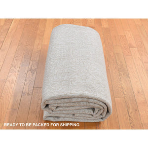 8'9"x12'1" Taupe, Thick, Soft and Plush, Tone on Tone, Fine Jacquard Loomed Weave, Wool and Silk, Intricate and Erased Persian Design, Oriental Rug FWR484914