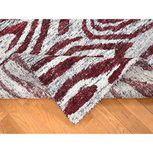 Load image into Gallery viewer, 8&#39;10&quot;x11&#39;9&quot; Vermilion Red, Thick, Man Made Silk, Modern Repetitive Colorful Tree Bark Motif With Abrash, Cropped Pile, Hand Knotted, Oriental Rug FWR484926