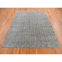 Load image into Gallery viewer, 7&#39;10&quot;x10&#39;3&quot; Goose Gray, Pure Silk With Textured Wool, Roman Key Design, Hand Knotted, Oriental Rug FWR484992