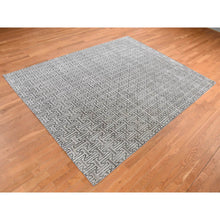 Load image into Gallery viewer, 7&#39;10&quot;x10&#39;3&quot; Goose Gray, Pure Silk With Textured Wool, Roman Key Design, Hand Knotted, Oriental Rug FWR484992