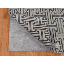 Load image into Gallery viewer, 7&#39;10&quot;x10&#39;3&quot; Goose Gray, Pure Silk With Textured Wool, Roman Key Design, Hand Knotted, Oriental Rug FWR484992