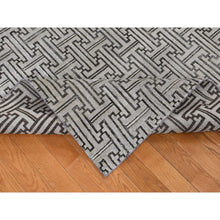Load image into Gallery viewer, 7&#39;10&quot;x10&#39;3&quot; Goose Gray, Pure Silk With Textured Wool, Roman Key Design, Hand Knotted, Oriental Rug FWR484992