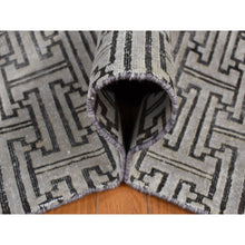 Load image into Gallery viewer, 7&#39;10&quot;x10&#39;3&quot; Goose Gray, Pure Silk With Textured Wool, Roman Key Design, Hand Knotted, Oriental Rug FWR484992