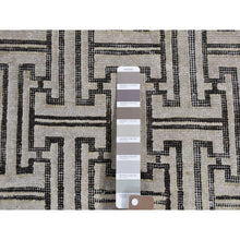 Load image into Gallery viewer, 7&#39;10&quot;x10&#39;3&quot; Goose Gray, Pure Silk With Textured Wool, Roman Key Design, Hand Knotted, Oriental Rug FWR484992
