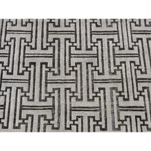 Load image into Gallery viewer, 7&#39;10&quot;x10&#39;3&quot; Goose Gray, Pure Silk With Textured Wool, Roman Key Design, Hand Knotted, Oriental Rug FWR484992