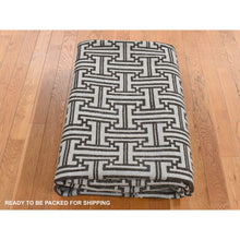 Load image into Gallery viewer, 7&#39;10&quot;x10&#39;3&quot; Goose Gray, Pure Silk With Textured Wool, Roman Key Design, Hand Knotted, Oriental Rug FWR484992