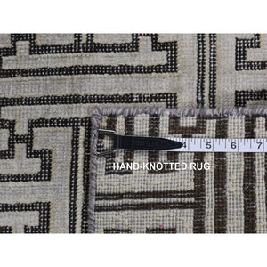7'10"x10'3" Goose Gray, Pure Silk With Textured Wool, Roman Key Design, Hand Knotted, Oriental Rug FWR484992