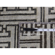 Load image into Gallery viewer, 7&#39;10&quot;x10&#39;3&quot; Goose Gray, Pure Silk With Textured Wool, Roman Key Design, Hand Knotted, Oriental Rug FWR484992