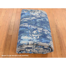 Load image into Gallery viewer, 8&#39;1&quot;x10&#39; Yale Blue, Wool And Silk, Abstract Design, Hand Knotted, Oriental Rug FWR484998