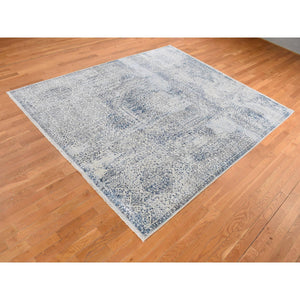 8'3"x10'2" Cloud Gray, Pure Silk, Broken And Erased 15th Century Mamluk Dynasty Design, Vintage, Hand Knotted, Oriental Rug FWR485010
