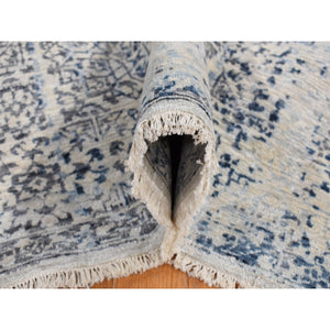 8'3"x10'2" Cloud Gray, Pure Silk, Broken And Erased 15th Century Mamluk Dynasty Design, Vintage, Hand Knotted, Oriental Rug FWR485010