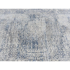 8'3"x10'2" Cloud Gray, Pure Silk, Broken And Erased 15th Century Mamluk Dynasty Design, Vintage, Hand Knotted, Oriental Rug FWR485010
