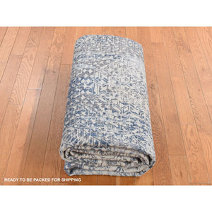 8'3"x10'2" Cloud Gray, Pure Silk, Broken And Erased 15th Century Mamluk Dynasty Design, Vintage, Hand Knotted, Oriental Rug FWR485010